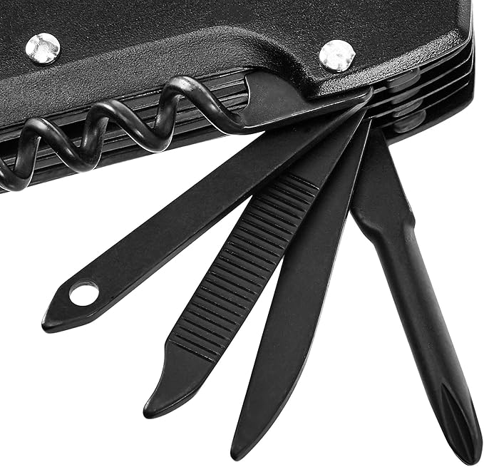 Amazon Basics 15-in-1 Stainless Steel Multitool Pocket Knife with Sheath for Hiking, Camping, Survival, Black, Pocket Size