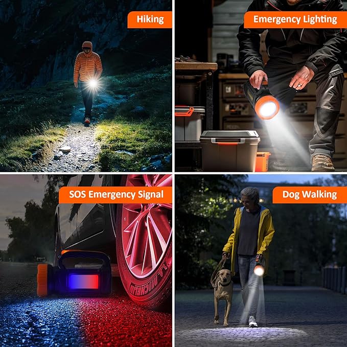 Solar Camping Lantern, LED Flashlight Spotlight Lantern 2000-Lumen 4000mAh, 6 Light Modes, Portable Bright Camping Light, IPX4 Waterproof, Hiking, Power Outages, and Emergencies