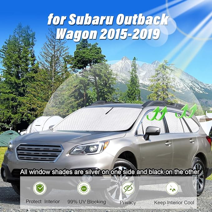 KMF 8pcs Full Window Sun Shades for Subaru Outback Wagon Accessories 2015-2019, Custom Fit Privacy Car Window Covers for Windshield Side Rear, UV Block and Blackout for Camping Outdoor