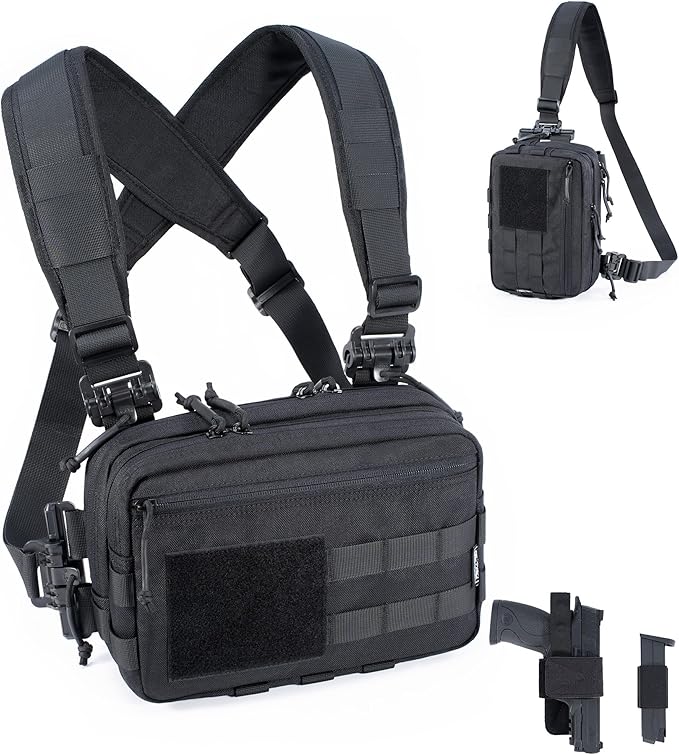 Tactical Chest Rig Bag Concealed Carry CCW Pack Molle Pouch IFAK EMT Medical Organizer for Outdoor Hunting Shooting Hiking with Quick Release Harness