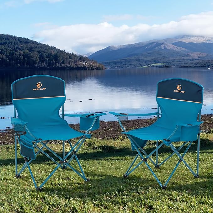 HIGH POINT SPORTS 2 Pack Portable Camping Chair for Adults, Folding Outdoor Camp Chair Lightweight Lawn Chairs Folding Collapsible Chair for Camping, Tailgates, Beach, Blue, Support 350 lbs