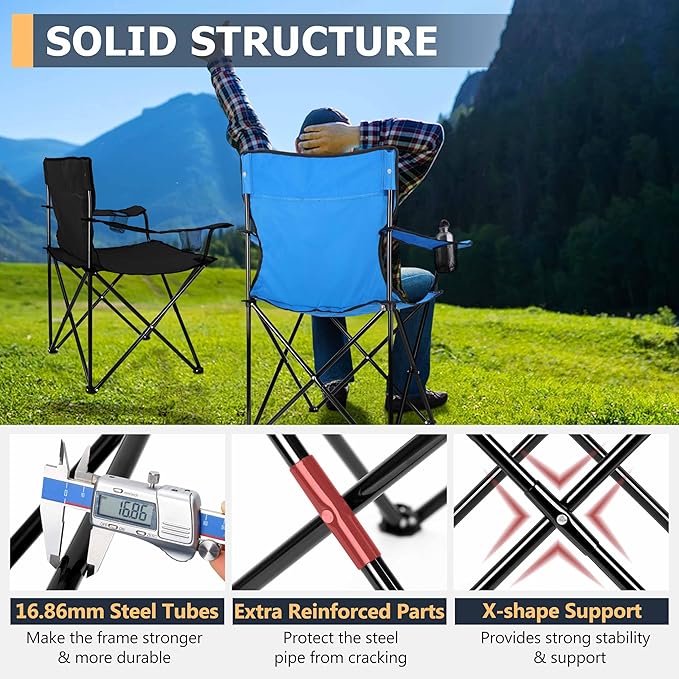 Joyfair Portable Camping Chair, Outdoor Lawn Folding Chairs for Adults, Heavy Duty Large Foldable Chairs for Beach, Fishing, Tailgating and More Outdoor Sport, Carry Bag & Cup Holder