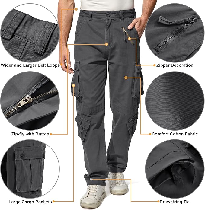 Men's BDU Casual Military Pants, Tactical Wild Army Combat ACU Rip Stop Camo Cargo Work Pants Trousers with 8 Pockets