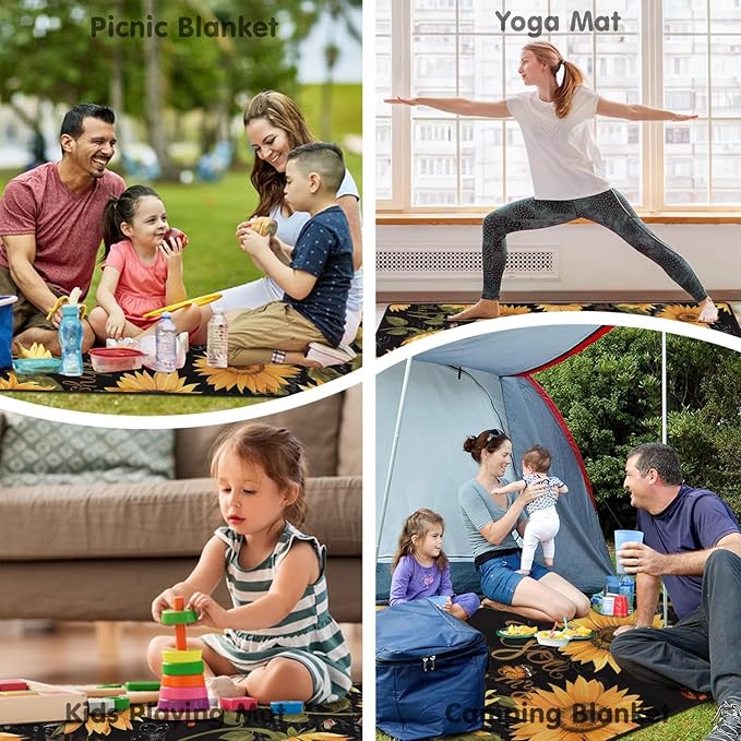 Supfitness Extra Large Picnic Blankets Waterproof Foldable (60 "x 80") Beach Blanket Waterproof Sandproof,3-Layer Thicking Mat Outdoor Packable Camping Blanket