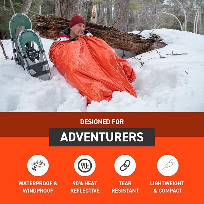 S.O.L. Survive Outdoors Longer SOL Emergency Bivvy XL w/Rescue Whistle - Reflects up to 90% Body Heat - Waterproof Emergency Blanket for Survival Gear - 84" x 60" - 5.8 oz - Orange