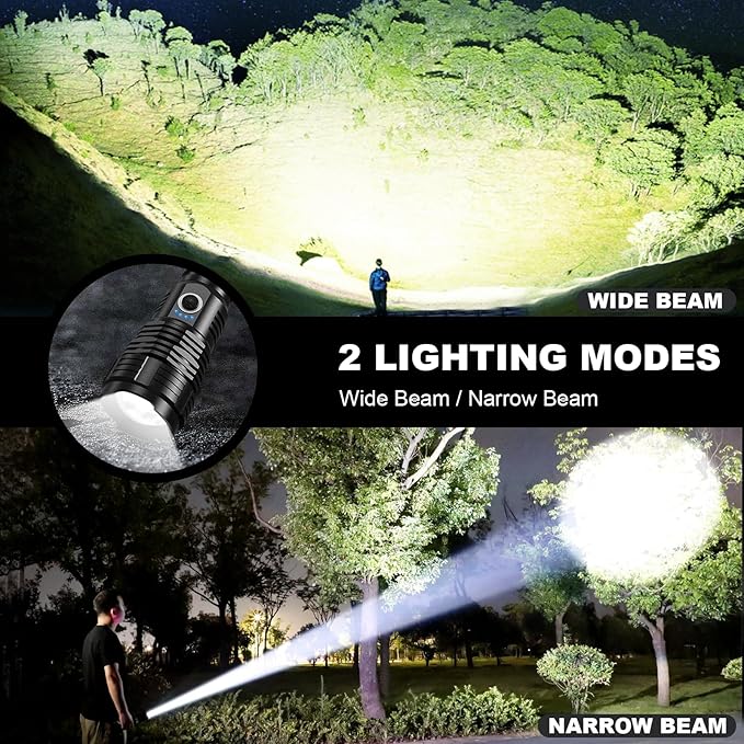 Led Flashlights 90,000 Lumen High Lumens Rechargeable 2 Pack, Brightest Flash Light with 5 Modes & 18H Runtime, IPX7 Waterproof, Powerful Handheld Flashlights for Home Camping Hiking