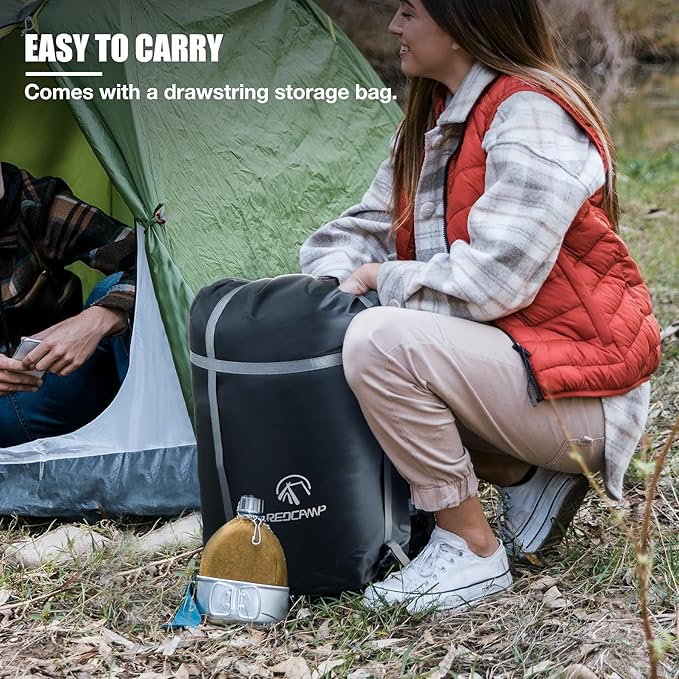 REDCAMP Flannel Sleeping Bag for Adults, Comfortable Cotton Sleeping Bags for Camping with Detachable Hood, Red/Grey/Blue/Black