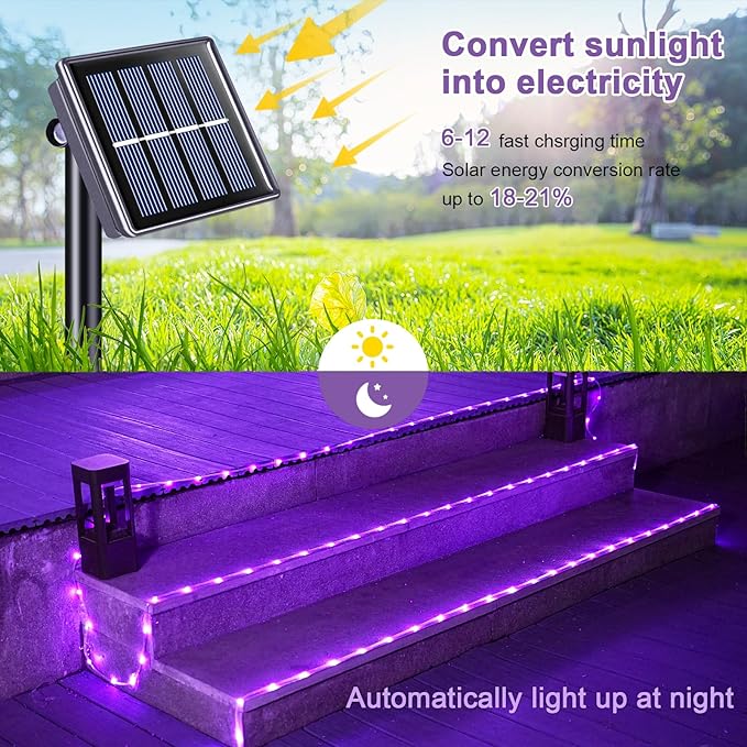 JMEXSUSS 200 LED Purple Solar Halloween Lights, 66 ft Rope Lights Outdoor Waterproof, PVC Tube Purple Christmas String Lights for Party Tree Fence Christmas