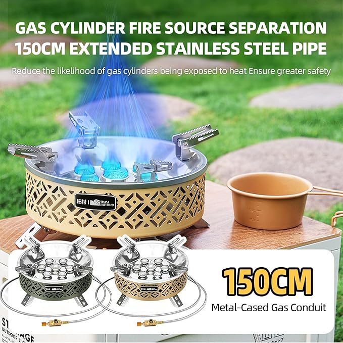 Portable Camping Stove Lightweight Camp Stove Collapsible Backpacking Stove Suitable for Outdoor Camping Cooking Hiking and Picnic, 19800W, Green and Coffee-coloured (Green)