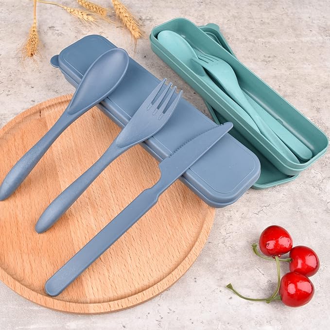 Reusable Cutlery with Case, Portable Dark Utensils Set for Adults, Tableware Camping Utensils for Kitchens, Dishwasher Safe (Dark blue)