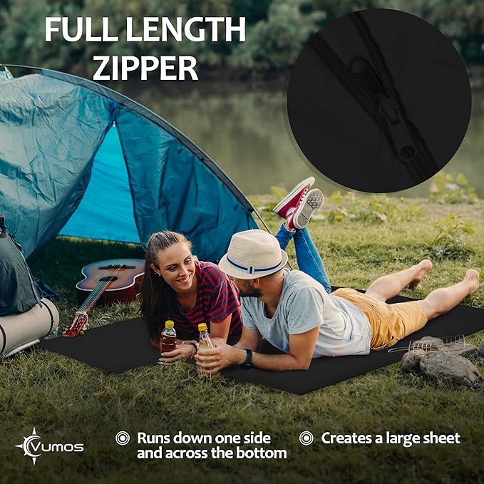 Sleeping Bag Liner Travel Sheet with Full-Length Zipper, Lightweight Silk-Like Polyester Camping Liner with Pillow Pocket, Compact Sleeping Bag Insert for Travel, Backpacking & Hostels