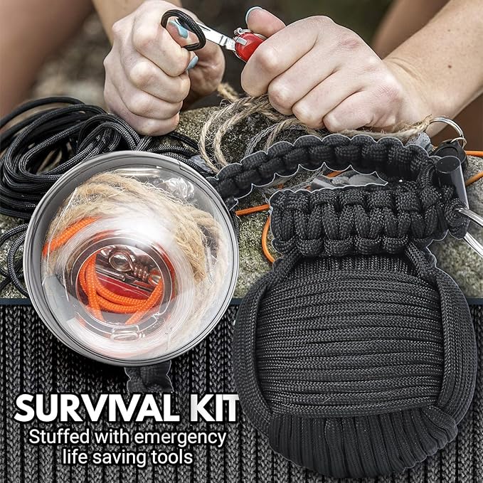 Survival Kit Paracord Grenade The #1 Best 48 Tool Emergency kit (Black)