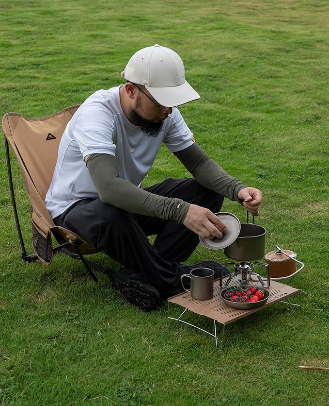 iClimb Mini Solo Folding Table Ultralight Compact for Backpacking Camping Hiking Beach Picnic (Nature - L)