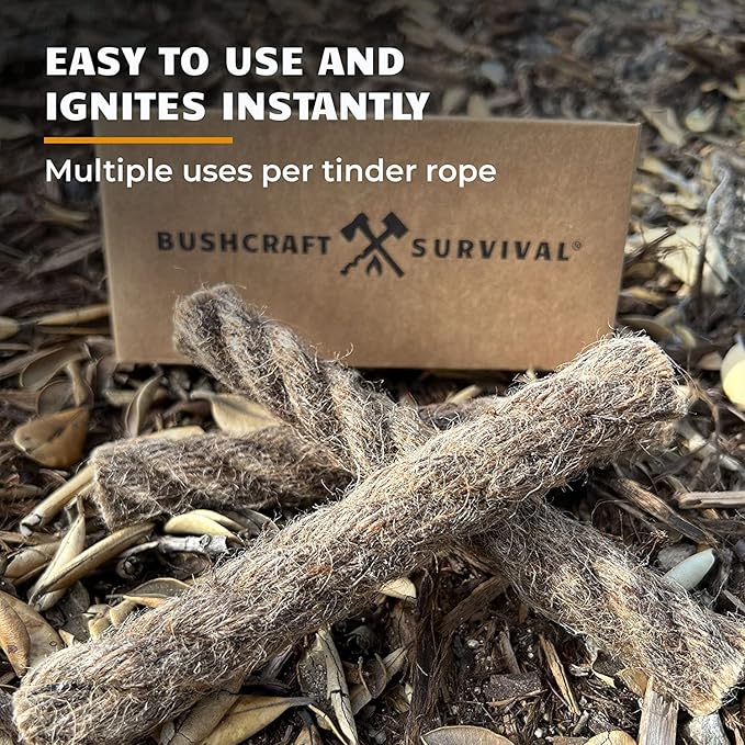 Buschcraft Survival Jumbo Jute Rope - Waterproof Tinder Rope 10 Pack - Camping and Backpacking Fire Starter