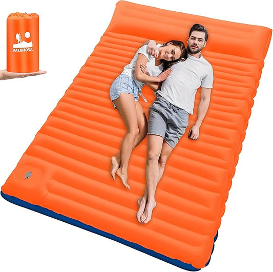 4 Inch Thick Camping Sleeping Pad with Internal Straps - R Value 4.0 for 4 Seasons, Durable & 100% Waterproof Outdoor Air Mattress, Lightweight Sleeping Mat for Hiking, Backpacking, Travel