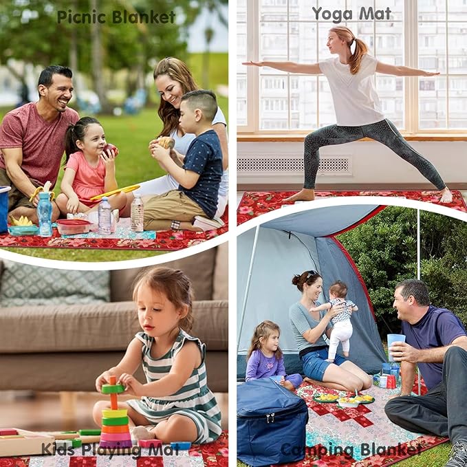Supfitness Extra Large Picnic Blankets Waterproof Foldable (80 "x 80") Beach Blanket Waterproof Sandproof,3-Layer Thicking Mat Outdoor Packable Camping Blanket