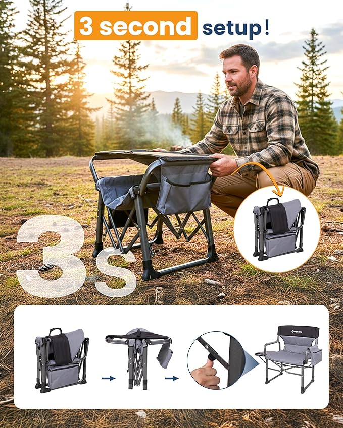 KingCamp XXL Heavy Duty Camping Directors Chair 550lbs Capacity, Extra Wide Oversized Camp Chairs with Side Table & Cooler Bag, Compact Padded Folding Chair for Big and Tall Outdoor Sports Picnic Lawn