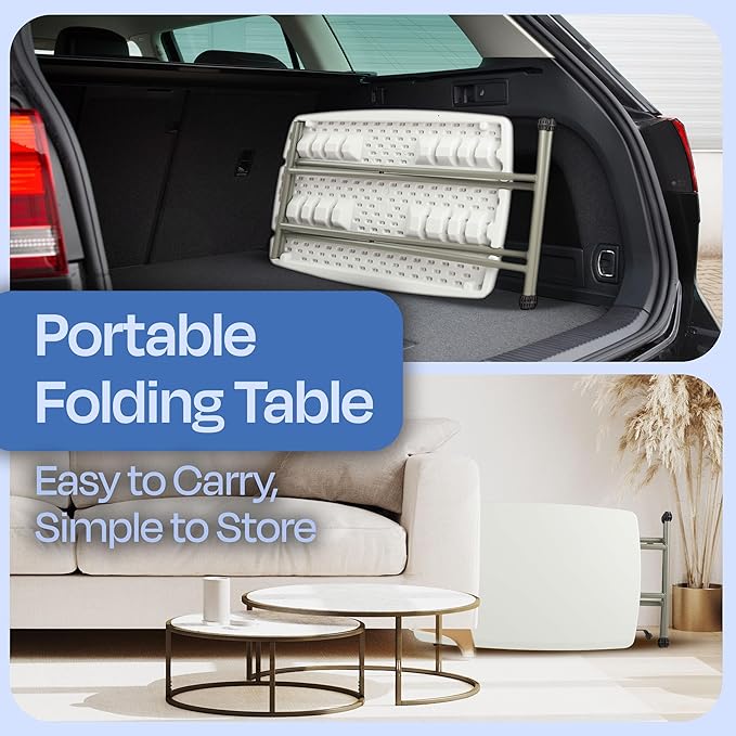 Lavish Home Portable Folding Tables - Lightweight Portable Folding Desk with Adjustable Height - Small Plastic Table for TV Tray, Playing Cards, and Craft Room (Set of 2/White/2.5 FT Wide)