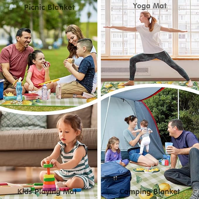 Supfitness Extra Large Picnic Blankets Waterproof Foldable (60"x 80") Boho Beach Blanket Waterproof Sandproof,3-Layer Thicking Mat Outdoor Packable Camping Blanket