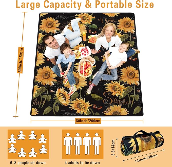 Supfitness Extra Large Picnic Blankets Waterproof Foldable (60 "x 80") Beach Blanket Waterproof Sandproof,3-Layer Thicking Mat Outdoor Packable Camping Blanket
