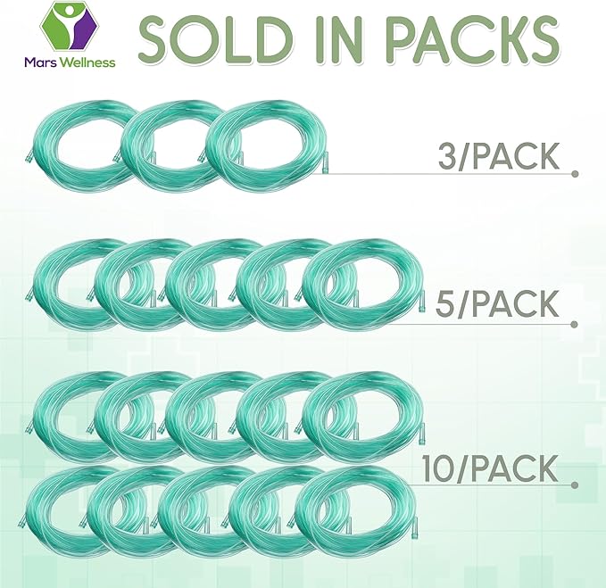Mars Wellness Oxygen Tubing - Premium Green Crush Resistant Oxygen Tubes - 25 Foot - Pack of 5 Tubes