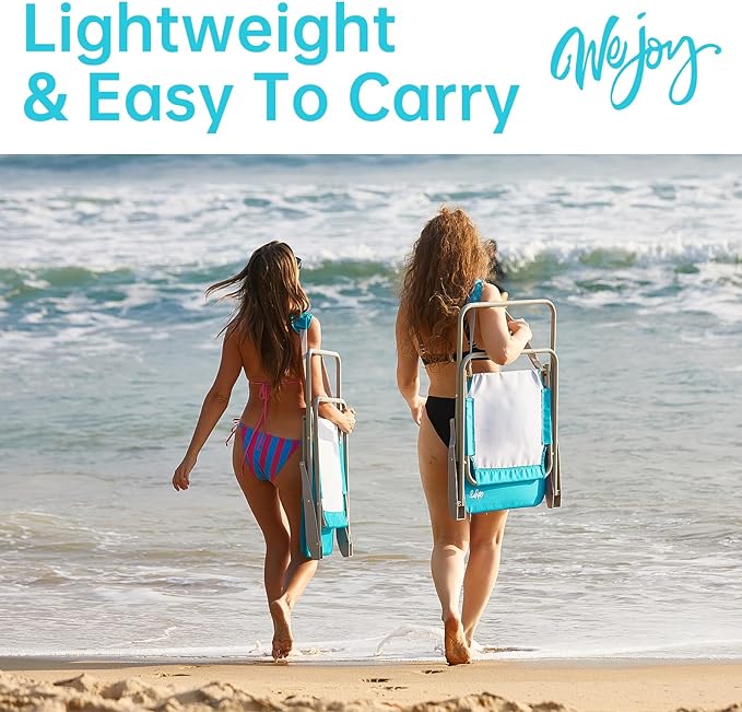 #WEJOY Folding Beach Chair for Adults, Lightweight Beach Chair with Shoulder Straps, High Back Camping Chairs with Hard Armrest, Supports 300lbs for Outdoor Lawn Concert