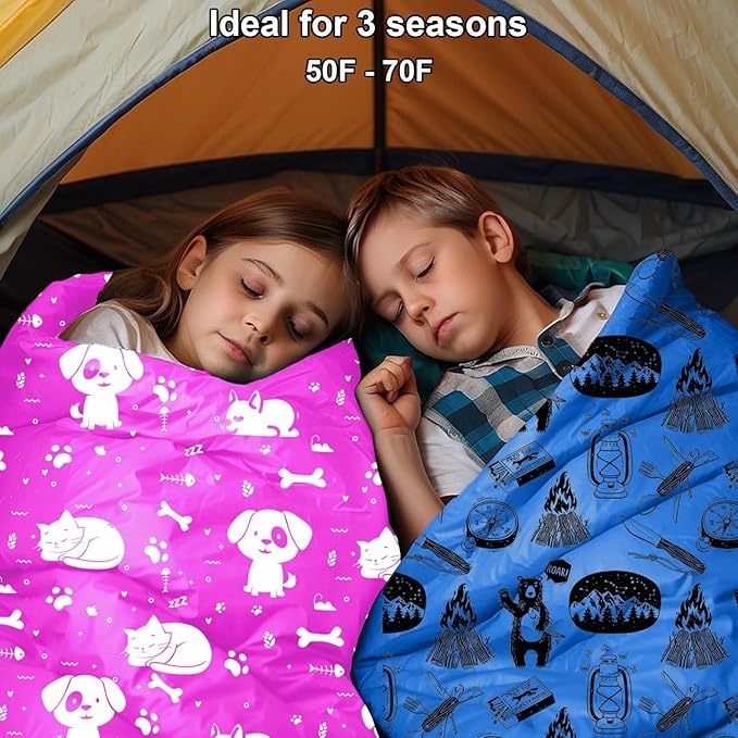 Ultralight 3 Season Kids Sleeping Bag | 50F- 70F Indoor/Outdoor Sleeping Bag for Boys, Girls, and Youth | Ultra Compact, Ideal for Camping and Sleepover