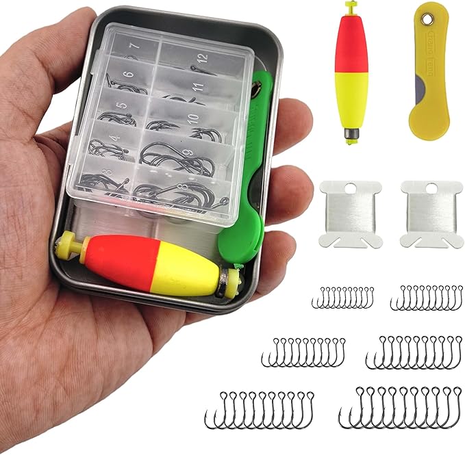 Mini Survival Fishing Kit–Compact Emergency Gear for Camping,Hiking,Bushcraft,Backpacking Small Tackle Box with Hooks,Line,Tools