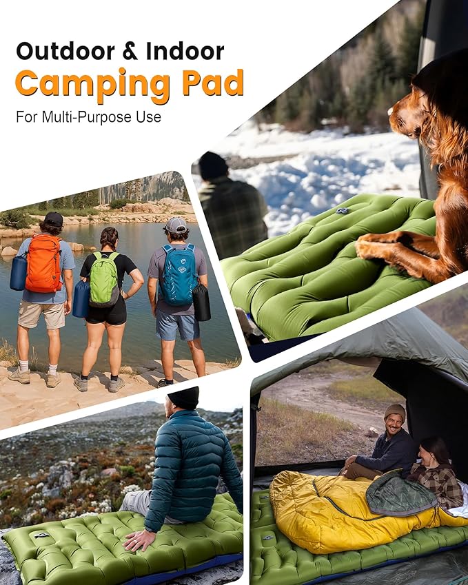 Camping Sleeping Pad,5.9 Inch Thick Camping Mat with Built in Pillow and Foot Pump,Self Inflating Sleeping Pad for Camping Backpacking（Green
