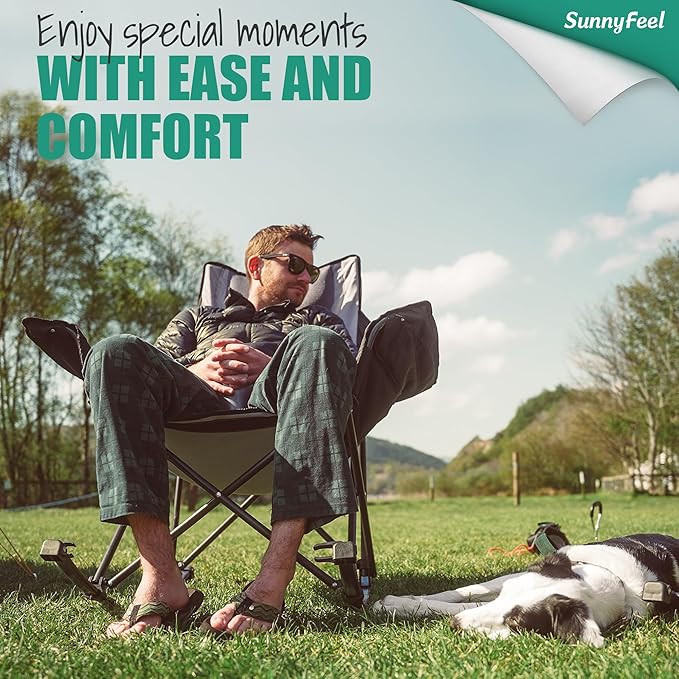 SUNNYFEEL Oversized Heated Rocking Camping Chair, Fully Padded Patio Chair with Side Pocket, High Back Portable Lawn Recliner with Carry Bag, Outdoor Rocker Camp Chair for Adults Heavy Duty 500 LBS