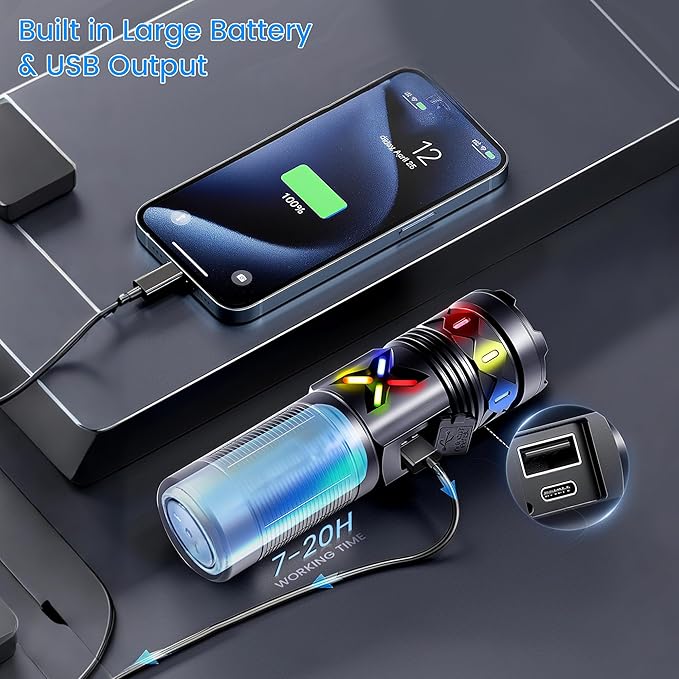 VASTFIRE Flashlight High Lumens Rechargeable, 50W Super Bright LED Flashlights, 5000ft Beam & 7-20H Long Lasting High Powered Handheld Flashlight, Powerful Flash Light for Emergency Home