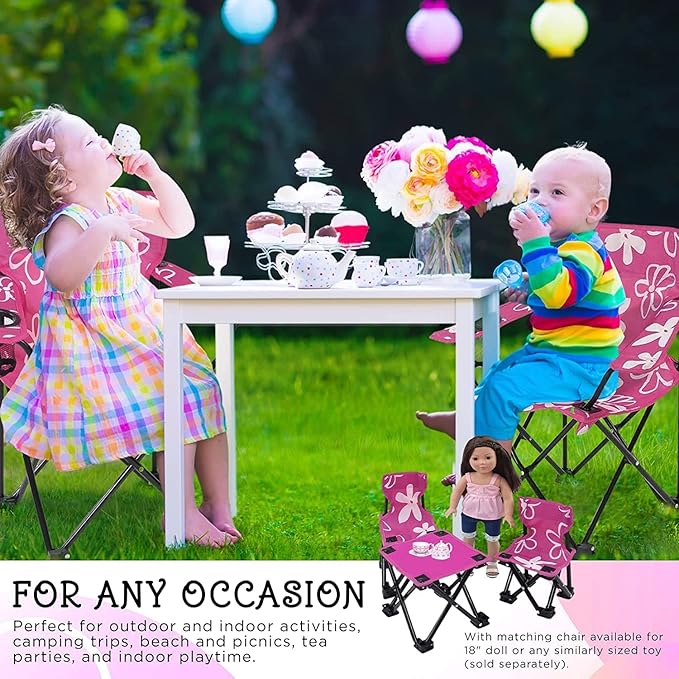 Emily Rose Kids Pink Folding Beach Camp Chair with Cup Holder Safety Lock & Carry Case - Toddler Girls Chair Ages 2-7 Indoor Outdoor Lightweight Portable - Floral Design 125lb Capacity