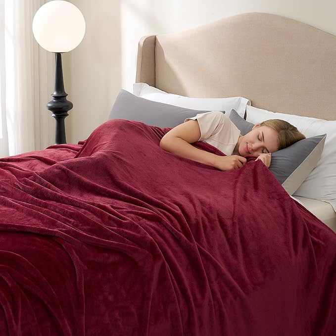 Hansleep Fleece Burgundy Red Full Blanket, Super Soft Flannel Fuzzy Plush Cozy Blanket for All Seasons, Burgundy Red, Full 84x90 Inches
