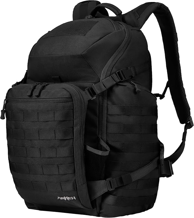 AMHEH 52L Tactical Backpack - 1050D 72 Hour Bug Out, 17" Laptop Compartment, Helmet Pocket and MOLLE for Survival Emergency (Black)