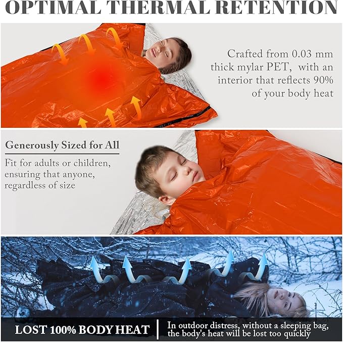 ANLOKE Emergency Sleeping Bags (2-Pack) Survival Sleeping Bag - Portable Thermal Sleeping Bags Bivy Sack, Mylar Emergency Blanket Survival Gear