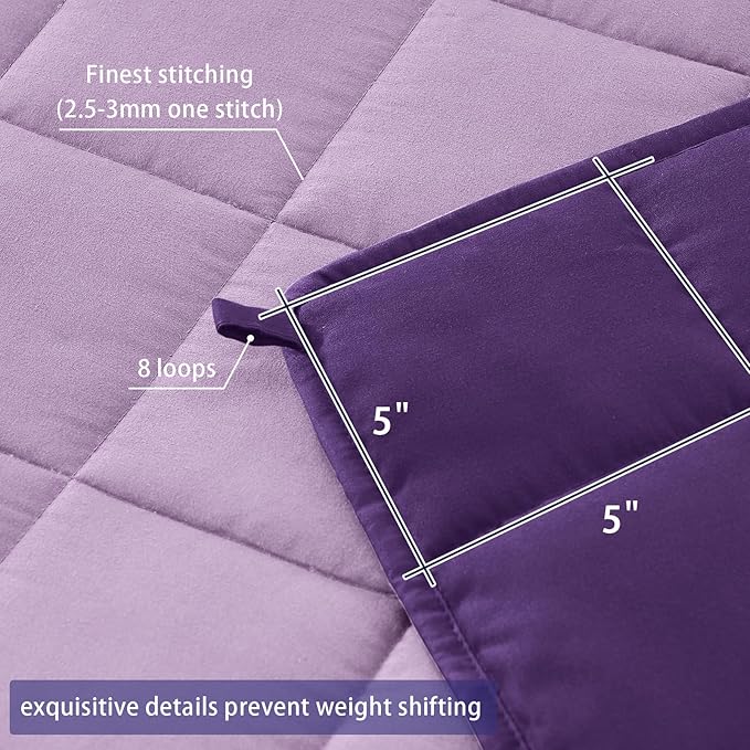 yescool Weighted Blanket for Adults (15 lbs, 48" x 72", Purple) Cooling Heavy Blanket for Sleeping Perfect for 140-160 lbs, Twin Size Breathable Blanket with Premium Glass Bead, Machine Washable