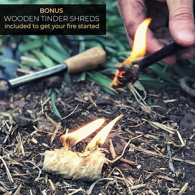 Bushcraft Survival Fire Starter Jute Tinder Rope and Bellow - Natural Weather Resistant Kindling - Waterproof Emergency Fire Kit for Campfires, Stoves & Fire Pits - 2 Pack