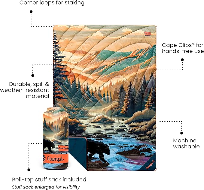 Rumpl Original Puffy National Park Blanket for Camping and Outdoors, Great Smoky Mountains - Bear Crossing - V3