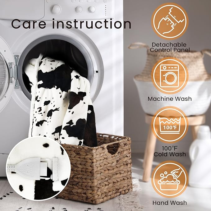 Heated Blanket Twin Blanket - Fast Heating Electric Blanket, Soft Flannel Heated Twin with 4 Time Settings,10 Heating Settings, Warm Gifts for Women & Mom & Grandma(62"x84"Cow Print White)