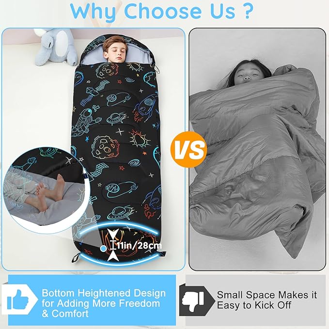 FIOBEE Kids Sleeping Bag for Girls Boys 3 Season Warm & Cool Weather Youth Camping Sleeping Bags with Backpacking Bag Waterproof for Traveling Hiking Indoor Outdoor Camping Essentials