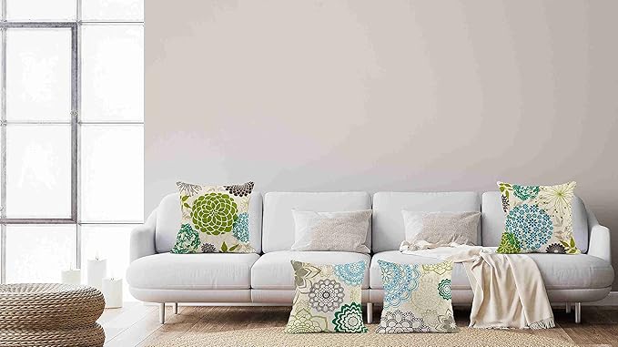 Set of 4 Linen Throw Pillow Cover Case Sparklers Floral Patterns Decorative Pillow Cases Covers Home Decor Square 20 x 20 Inches Pillowcases