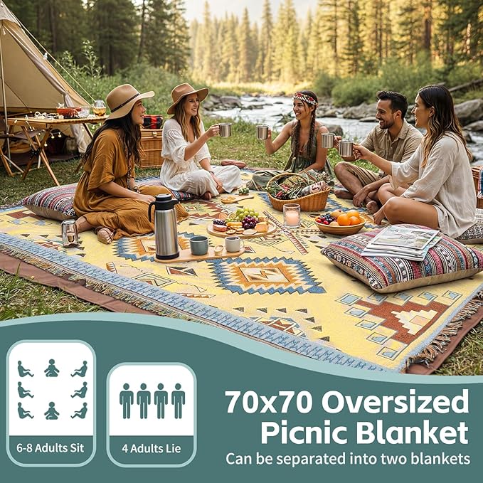 2 in 1 Extra Large Camping Blanket Outdoor Picnic Yoga Mat Lightweight Car Essential Roadtrip Gadget Rv Accessories Glamping Tent Gear Must Haves Hiking Stuff Backpacking Necessities Women Beach Gift