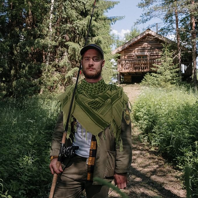 Explore Land Cotton Shemagh Keffiyeh Tactical Desert Scarf Neck Head Wrap with Tassel for Men Women