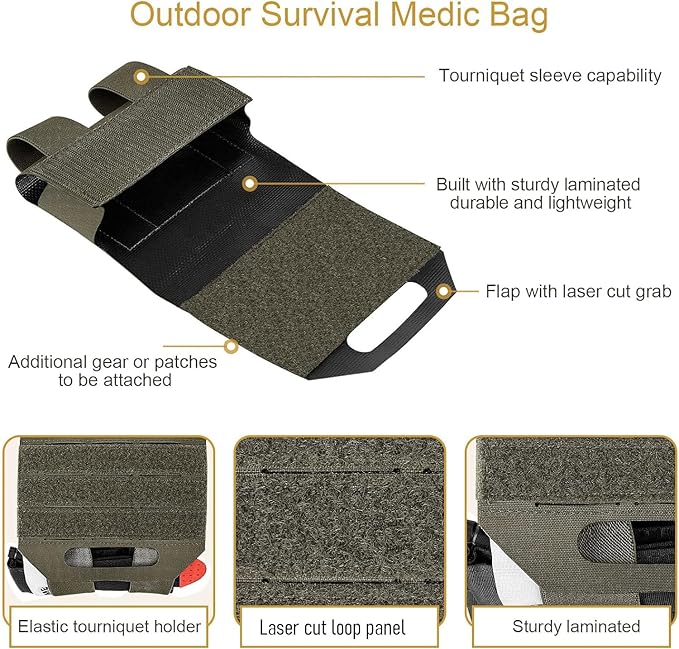 PETAC GEAR Tactical Ifak Pouch,Molle First Aid Micro Trauma Kit Military，Belt Medical Survival Pouches.(Bag Only)