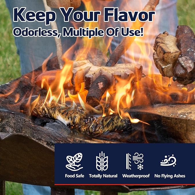 Fire Starter 110Pcs - Extra Long 12min Natural Fire Starters for Grill, Fireplace, Camping & Survival Kit | Waterproof, Odorless, Safe for BBQ/Pizza Oven/Chimney (Indoor & Outdoor) (Pack of 2)