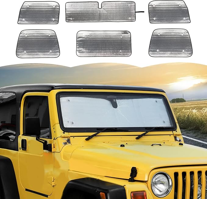Windshield Sunshade Sun Shade Heat Shield Window Sun Visor Mat for Jeep Wrangler TJ 1997-2006,6PCS