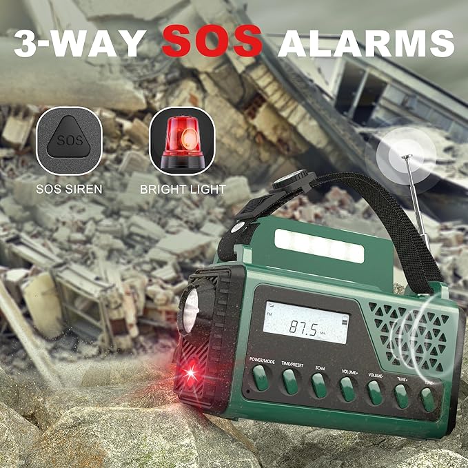 Emergency Crank Weather Radio, 10000mAh Solar Hand Crank Portable NOAA AM FM Battery Power Radio,Weather Alert with Flashlight,SOS Alarm & Reading Lamp,Survival Gifts for Home Outdoor