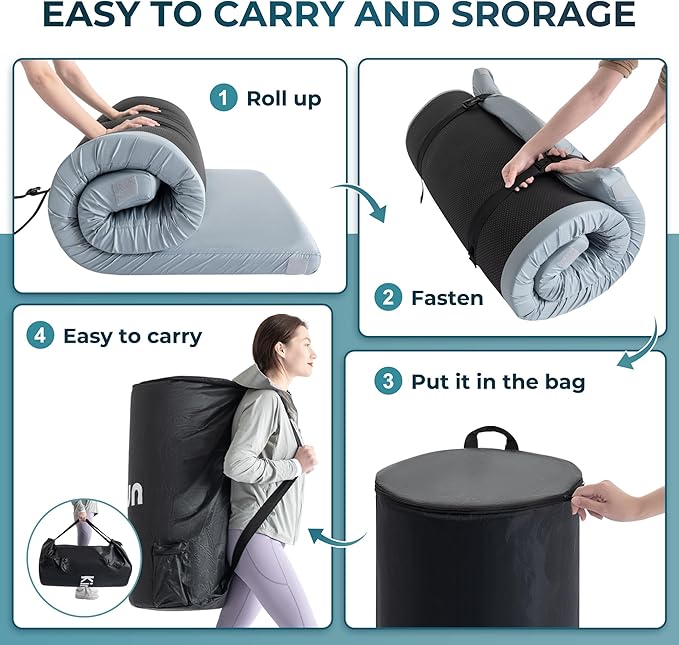 Kingfun 3 Inch CertiPUR-US Memory Foam Camping Mattress Pad, Waterproof Roll up Sleeping Pad, Thick Floor Sleeping Mats for Tent with Removable Travel Bag