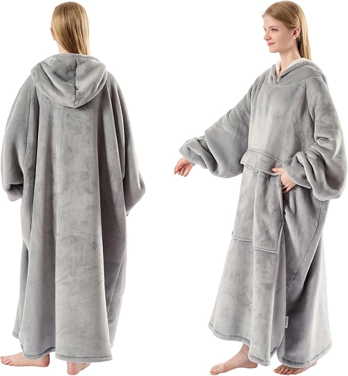 Krifey Big & Tall Wearable Blanket Hoodie with Cat Pocket, Extra Long Oversized Fleece Blanket for Adults, Cozy Birthday Gifts, Christmas Gifts