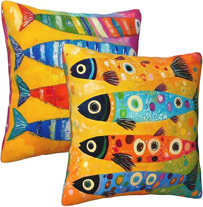 Colorful Fish Beach Throw Pillow Covers 18x18 inch Set of 2 Pillow Case Cushion Cover for Home Sofa Couch Living Room Car Decor